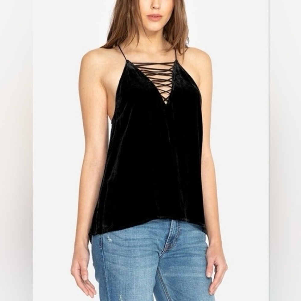 Cami NYC Velvet Lace-Up Tank Top Silk Blend Black Small EUC